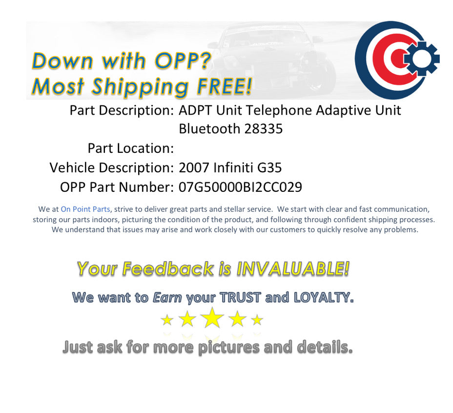 2007 Infiniti G35 ADPT Unit Telephone Adaptive Unit Bluetooth 28335 OEM 0BI2CC - On Point Parts Inc