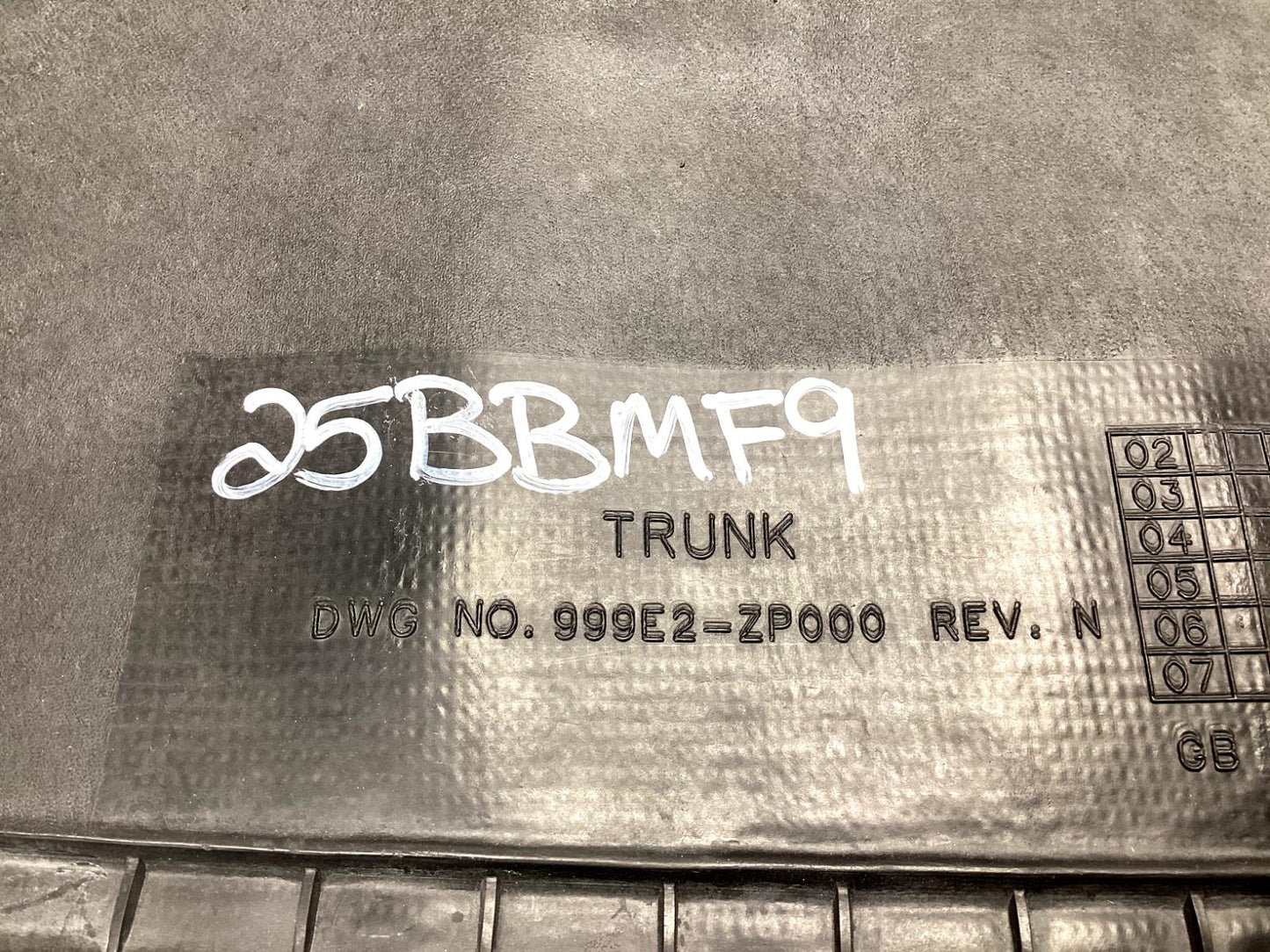 2007 Nissan Z33 350Z Coupe Rear Trunk Floor Mat OEM 25BBMF9 - On Point Parts Inc