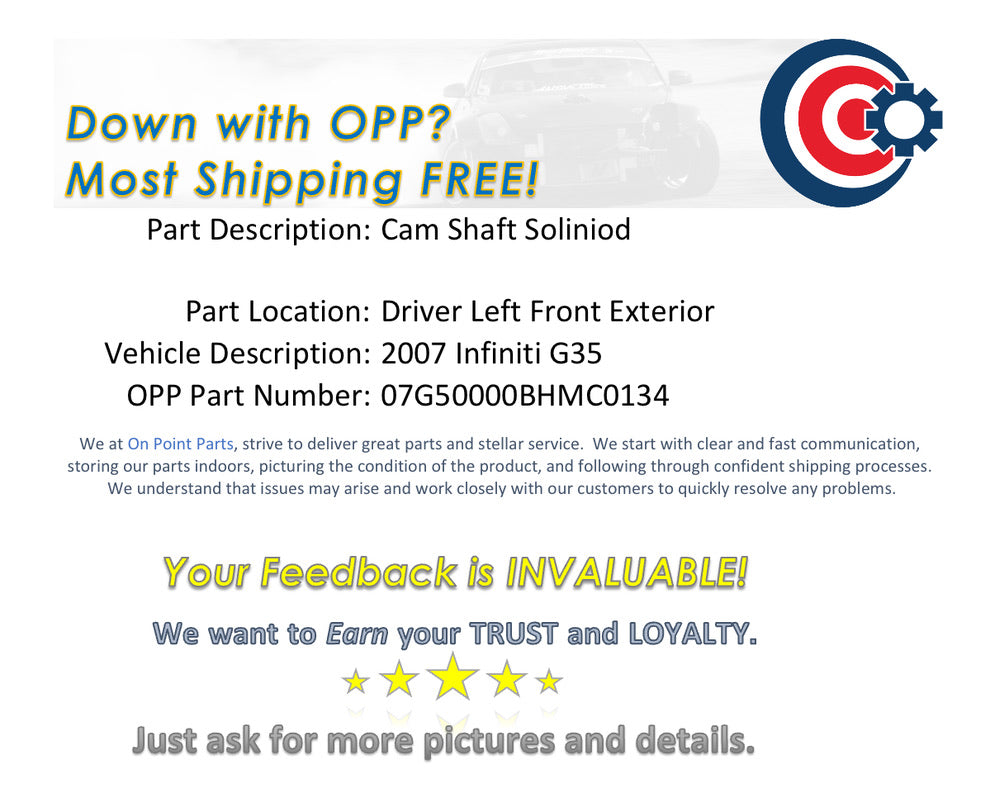 2007 Infiniti G35 Driver Left VQ35DE Engine Cam Shaft Solenoid OEM 14BHMC0 - On Point Parts Inc
