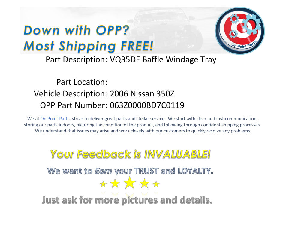 2006 Nissan 350Z VQ35DE Engine Baffle Windage Tray OEM 0BD7C0 - On Point Parts Inc