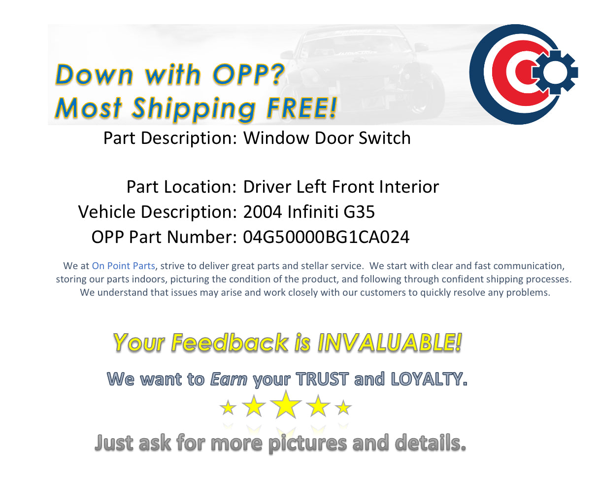 2004 Infiniti G35 Driver Left Door Window Lock Switch 80961 OEM 13BG1CA - On Point Parts Inc
